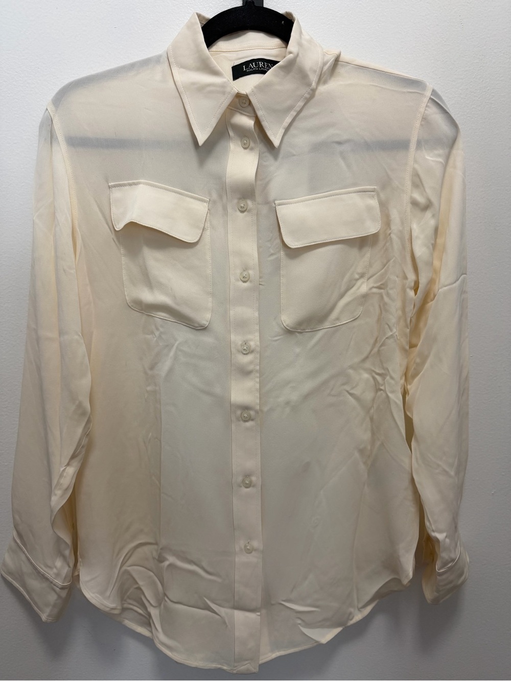 Ralph Lauren Cream Long-Sleeve Button-Down Shirt silk size xs